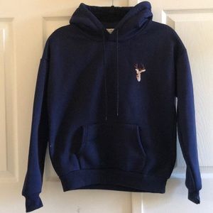 NWOT Navy Blue Deer Embroidery Hooded Sweater Hoodie